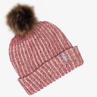 Crimson & Natural Beanie with Dark Brown Pom - Adult/Big Kid