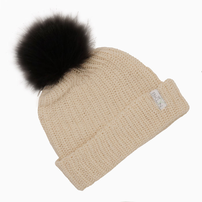 Natural Beanie with Black Pom - Children