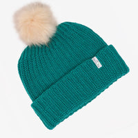 Ultramarine Green Beanie with Cream Pom - Adult/Big Kid