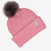 Bubblegum Pink Beanie with Gray Pom - Adult/Big Kid