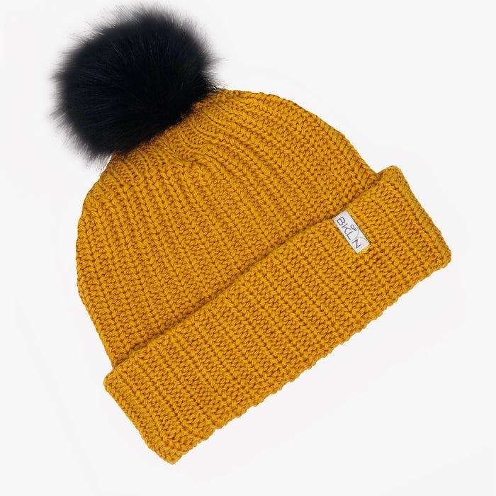 Saffron Beanie with Black Pom - Adult/Big Kid