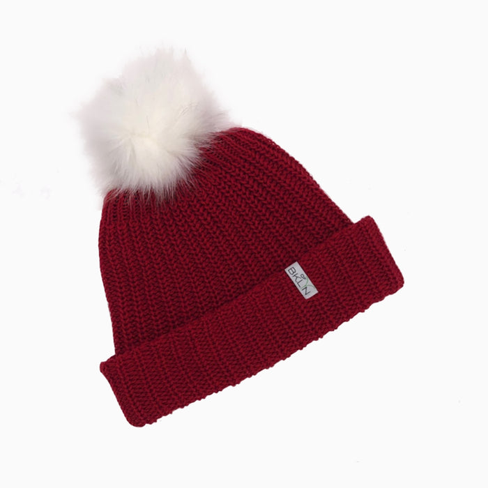 Scarlet Red Beanie with White Pom - Children