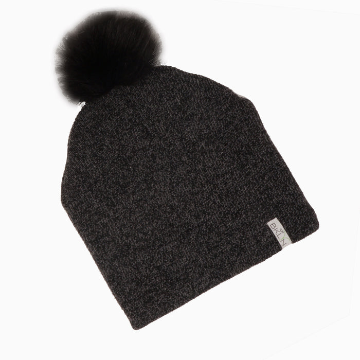 Gray Rib-Knit Beanie with Black Pom - Adult/Big Kid