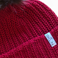 Scarlet Red Beanie with Brown Pom - Children