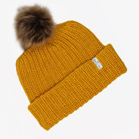 Saffron Beanie with Dark Brown Pom - Adult/Big Kid