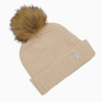 Natural Beanie with Brown Pom - Children