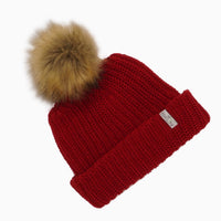 Scarlet Red Beanie with Brown Pom - Children