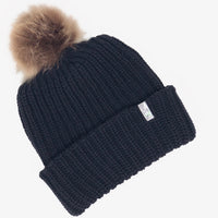 Ink Black Beanie with Dark Brown Pom - Adult/Big Kid