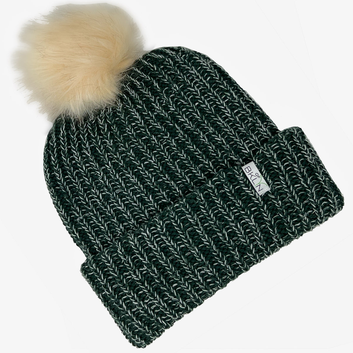 Pine & Snow Beanie with Cream Pom - Adult/Big Kid