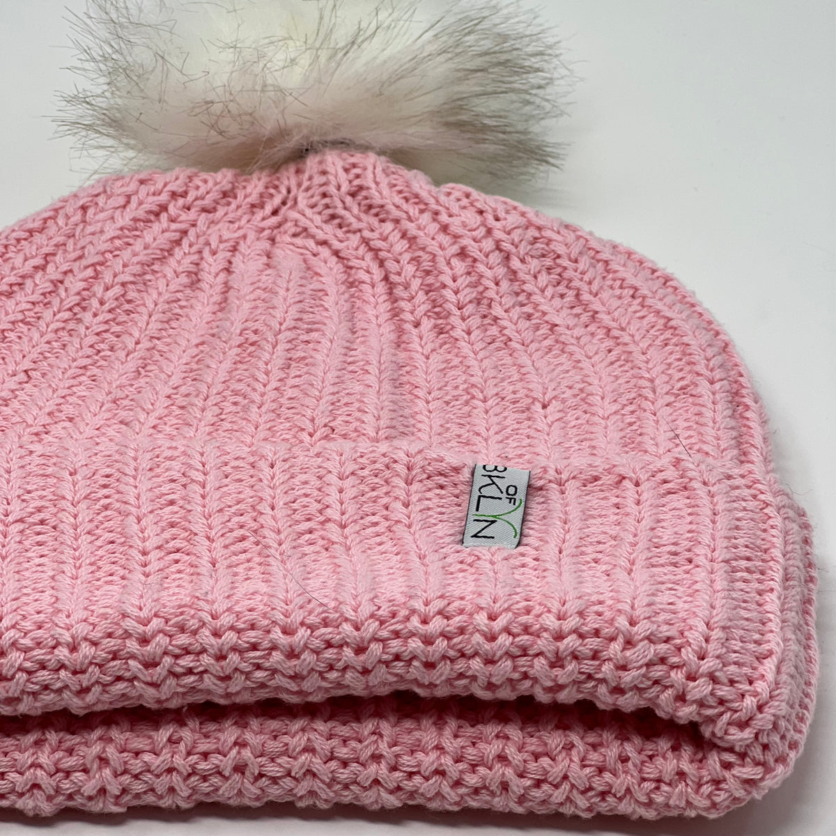 Bubblegum Pink Beanie with White Pom - Adult/Big Kid