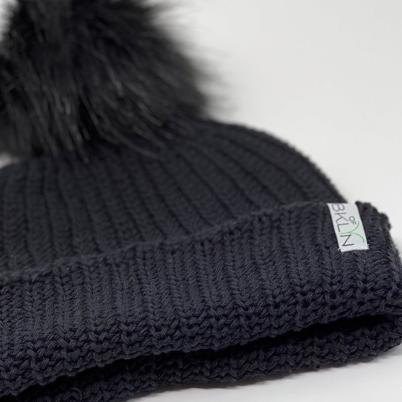 Panther Black Beanie with Black Pom - Children