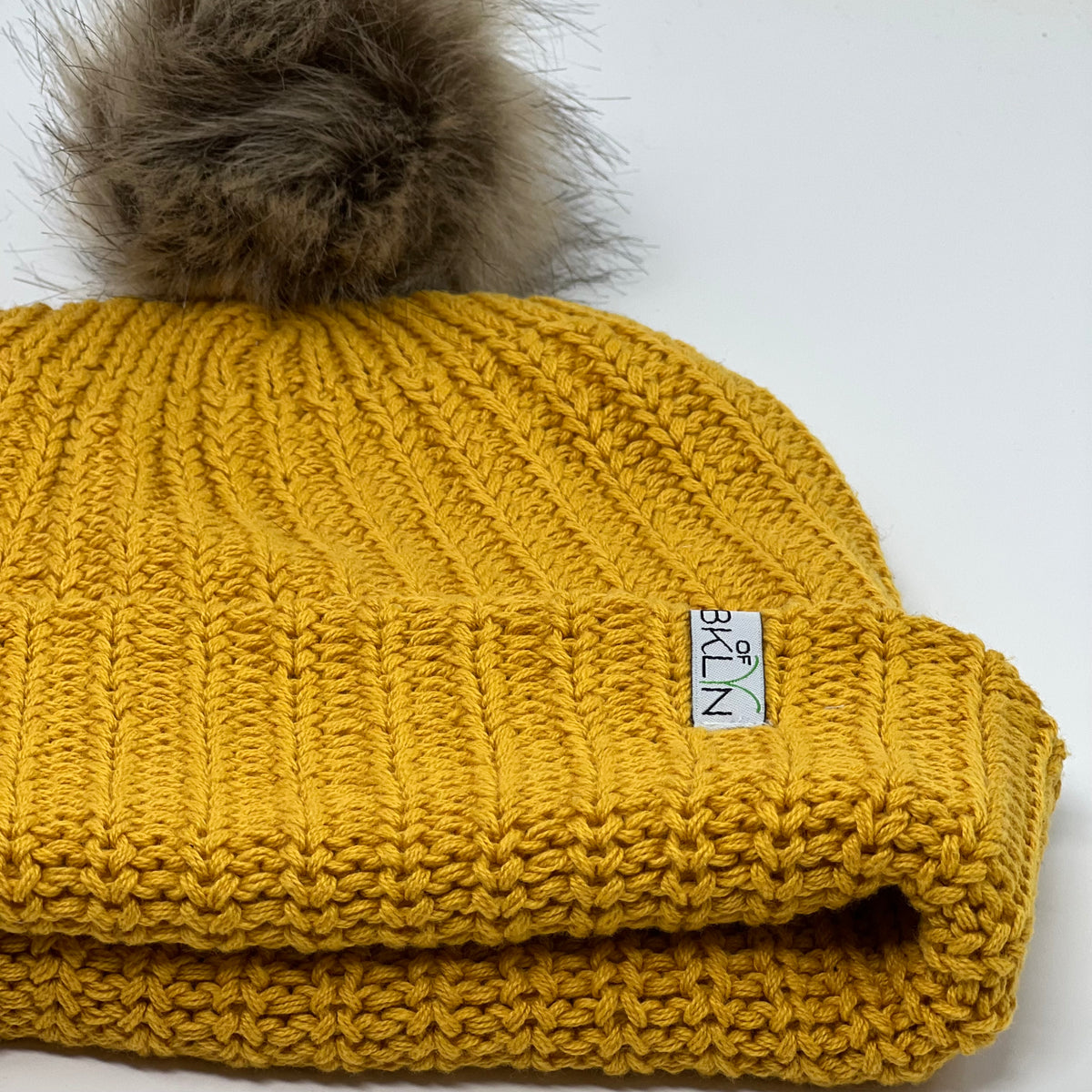 Saffron Beanie with Dark Brown Pom - Adult/Big Kid