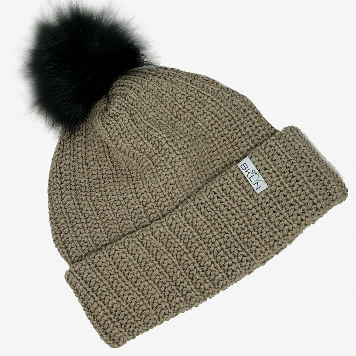 Butter Caramel Beanie with Black Pom - Adult/Big Kid