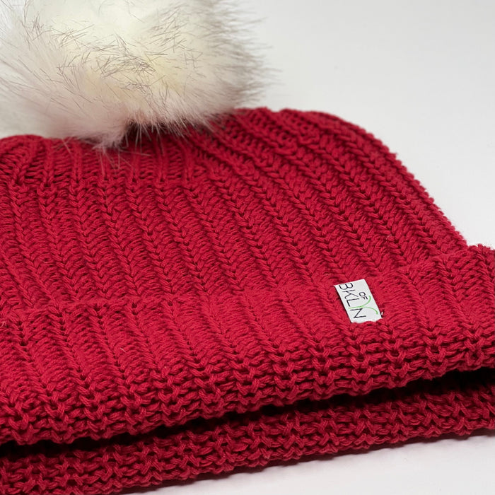 Scarlet Red Beanie with White Pom - Children