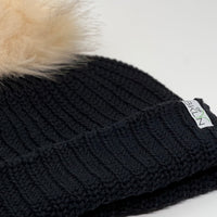 Panther Black Beanie with Cream Pom - Children