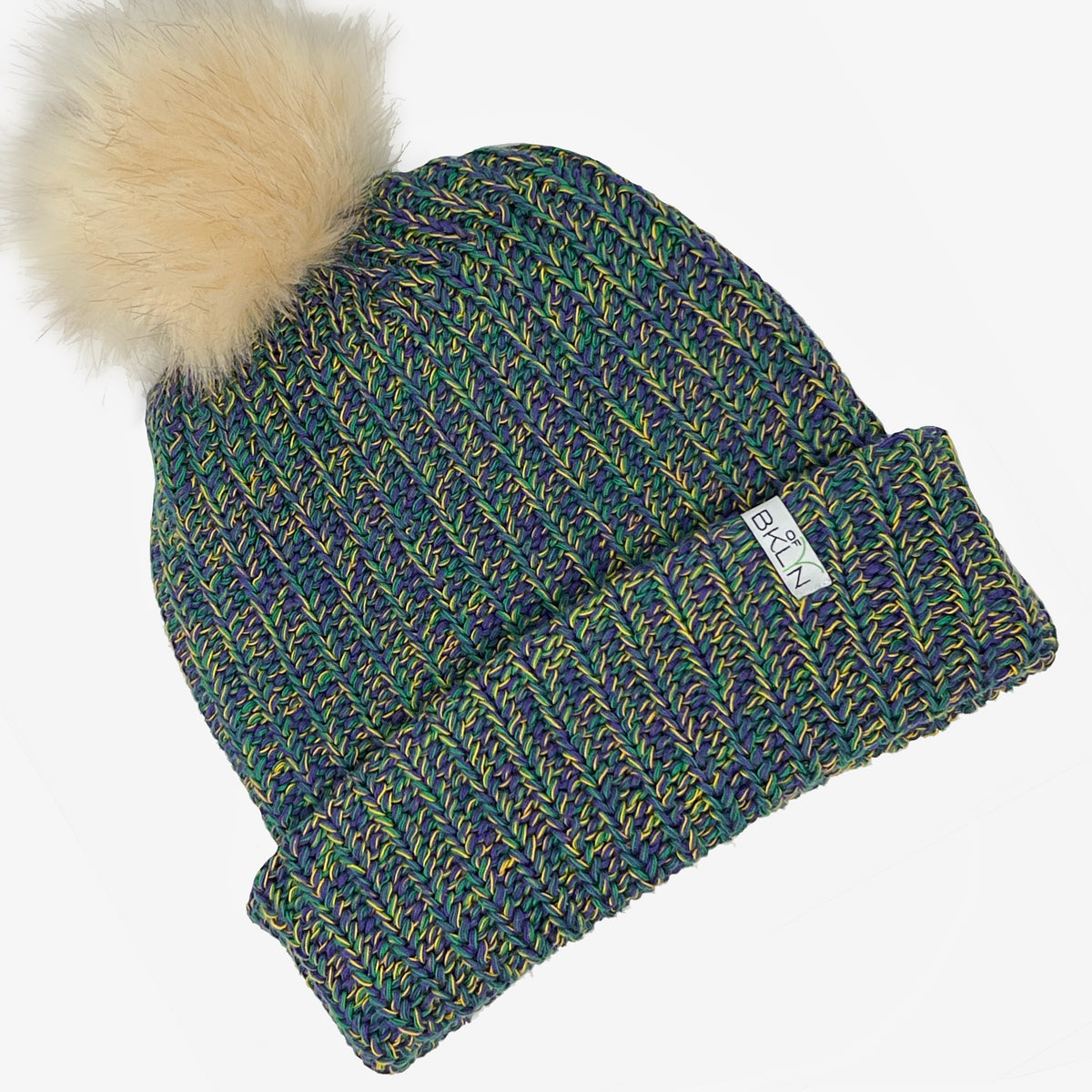 Rainforest Beanie with Cream Pom - Adult/Big Kid