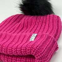 Electric Pink Beanie with Black Pom - Adult/Big Kid