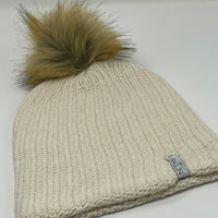 Natural Beanie with Brown Pom - Children