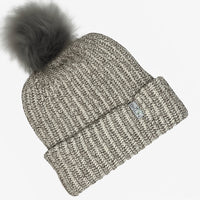 Natural & Coffee Beanie with Gray Pom - Adult/Big Kid