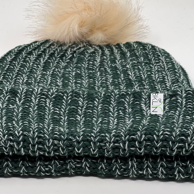 Pine & Snow Beanie with Cream Pom - Adult/Big Kid