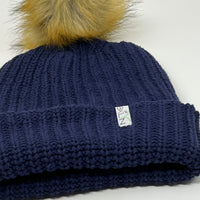 Blueberry Beanie with Brown Pom - Adult/Big Kid