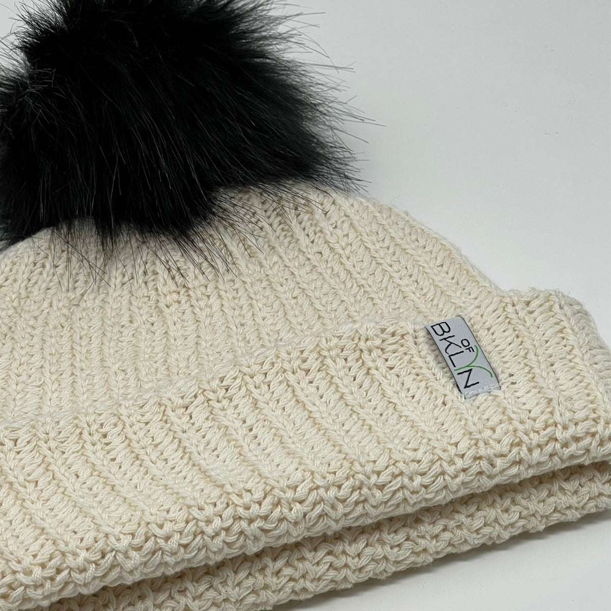 Natural Beanie with Black Pom - Children